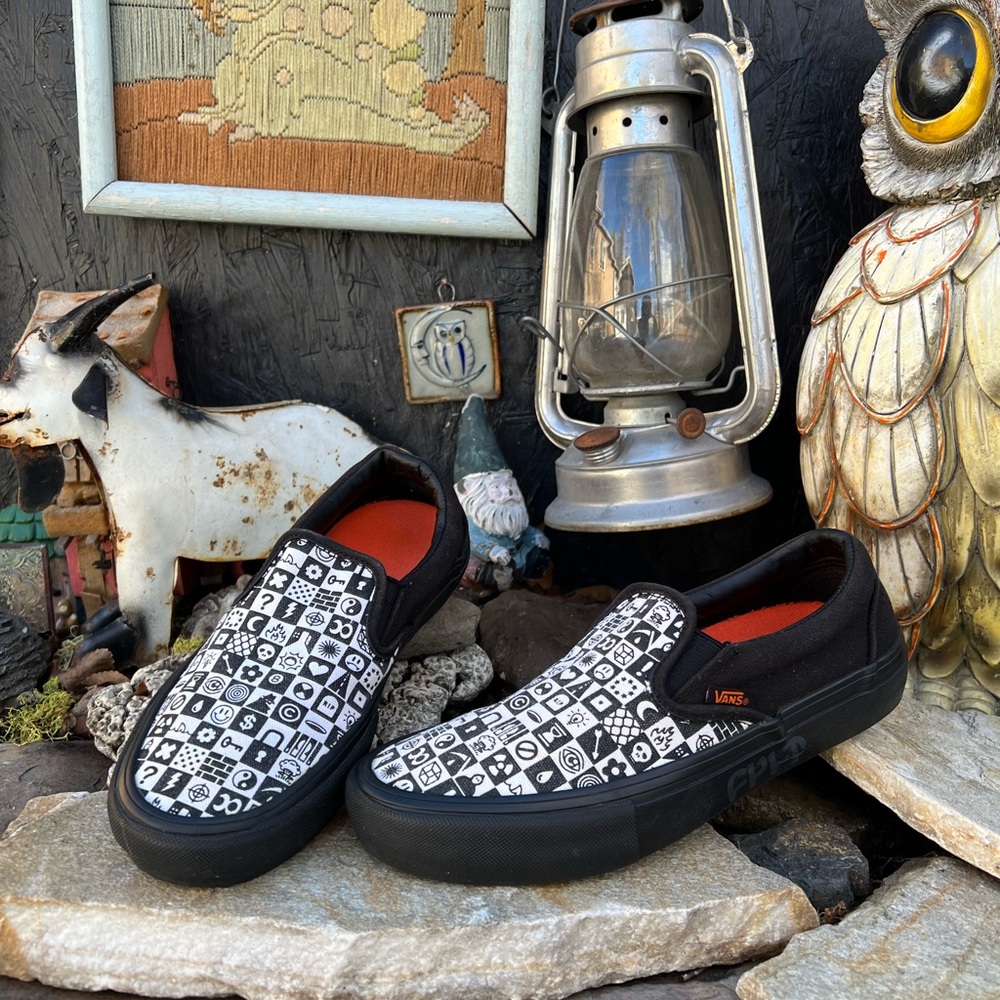 Vans Black and White Patterned Slip-On Sneakers